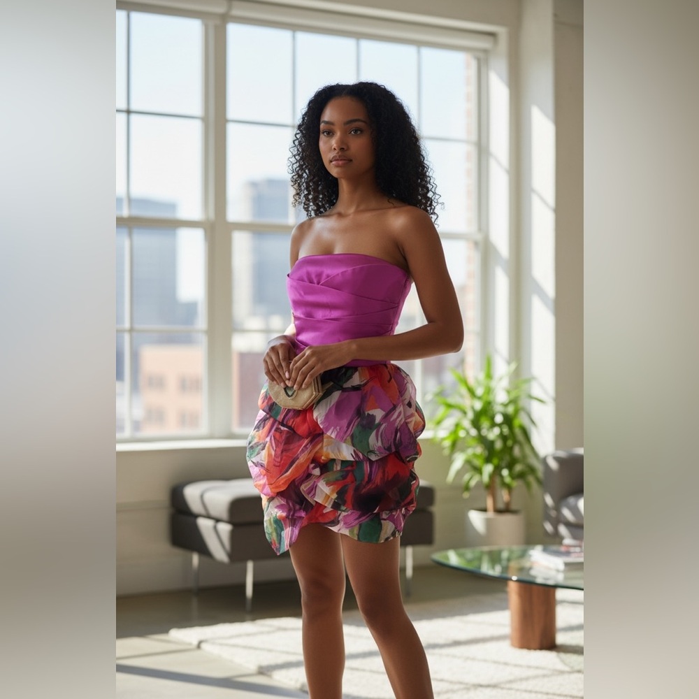 ROBERTA Multi Color Strapless Dress
